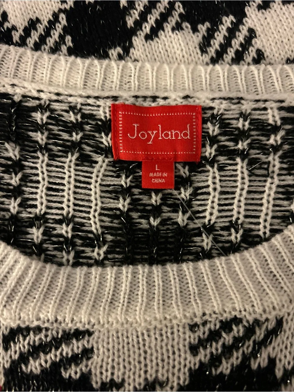 Black & Ivory Houndstooth Crewneck Sweater with Red Script